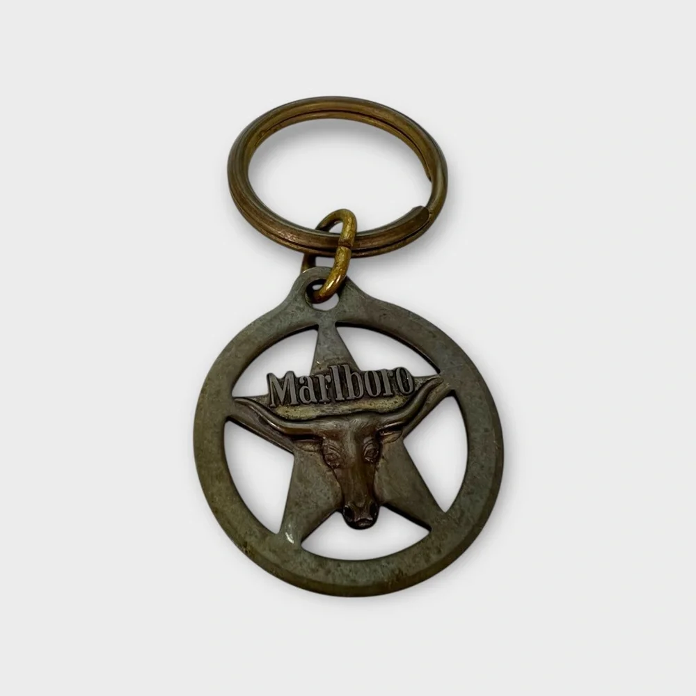 Marlboro Solid Brass Key Chains Star Logo Western Cattle Head Lot Of 2 Heavy - Picture 3 of 5